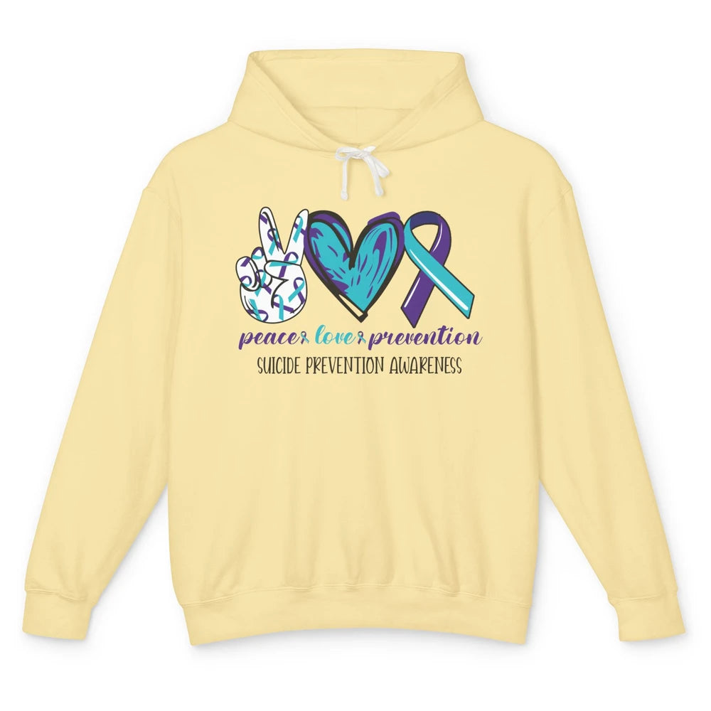 Suicide Prevention Awareness Ribbon Peace Love Prevention Unisex Lightweight Hoodie