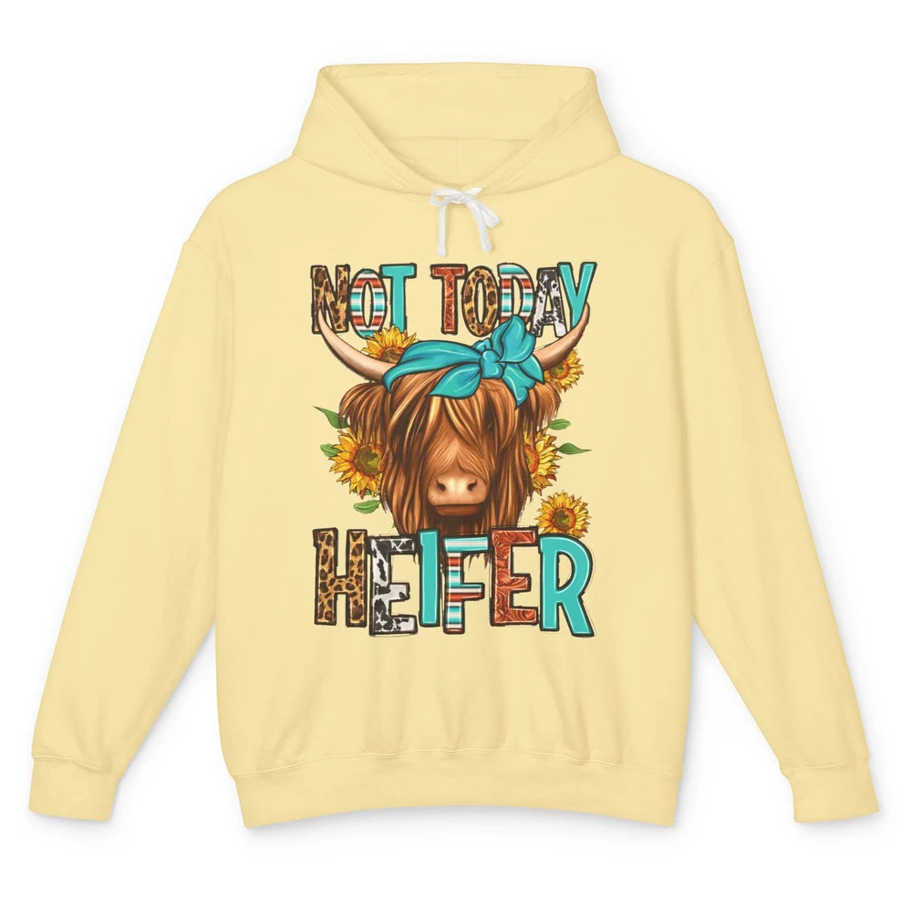 Leopard Highland Cow Bandana Not Today Heifer Western Animal Unisex Lightweight Hoodie