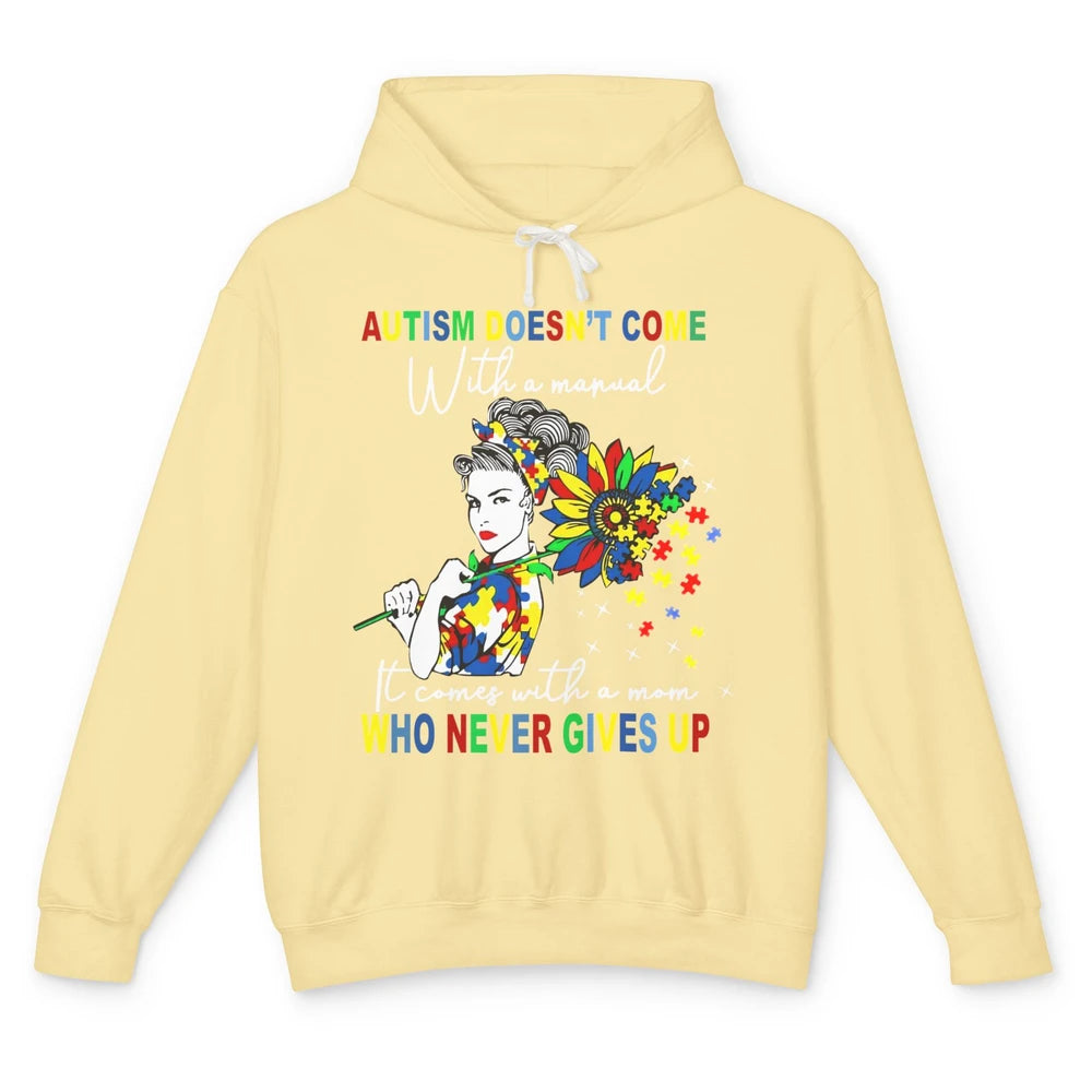 Autism Mom Sunflowers Autism Comes With A Mom Never Gives Up Unisex Lightweight Hoodie