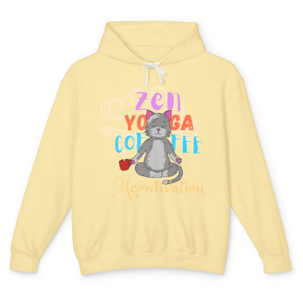 Cat Meditation Zen Yoga Coffee Cat Lovers Yoga Namaste Gift Unisex Lightweight Hoodie