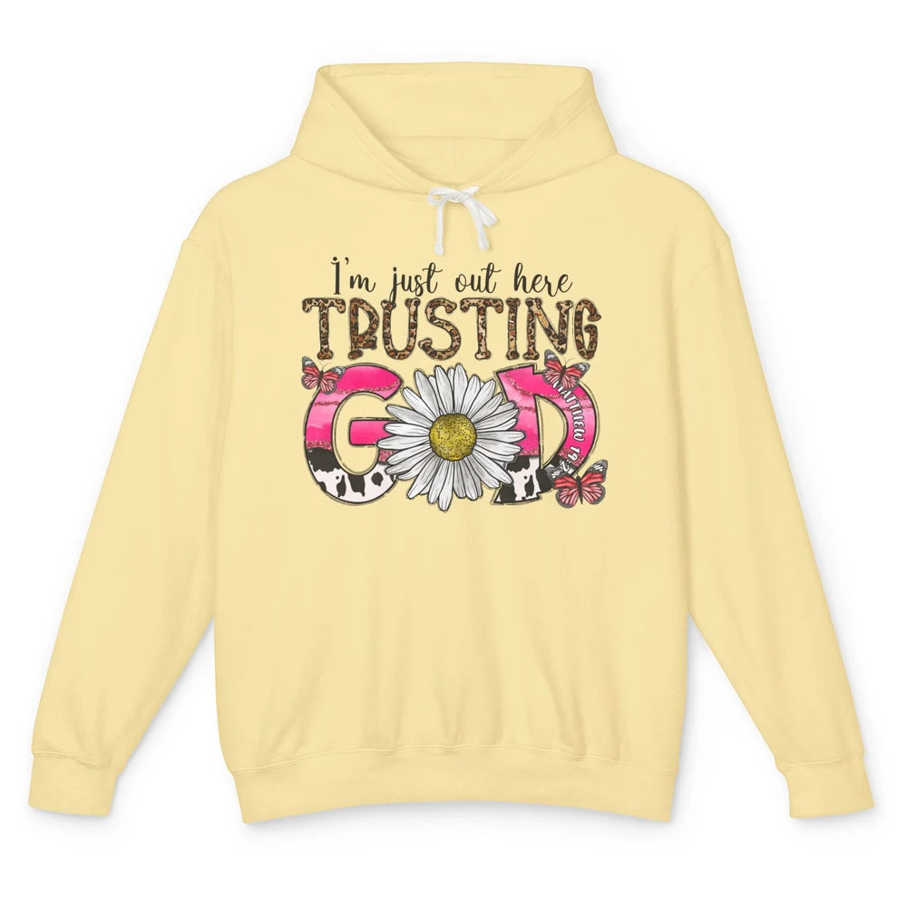 Leopard Daisy I'm Just Out Here Trusting God Christian Gift Unisex Lightweight Hoodie