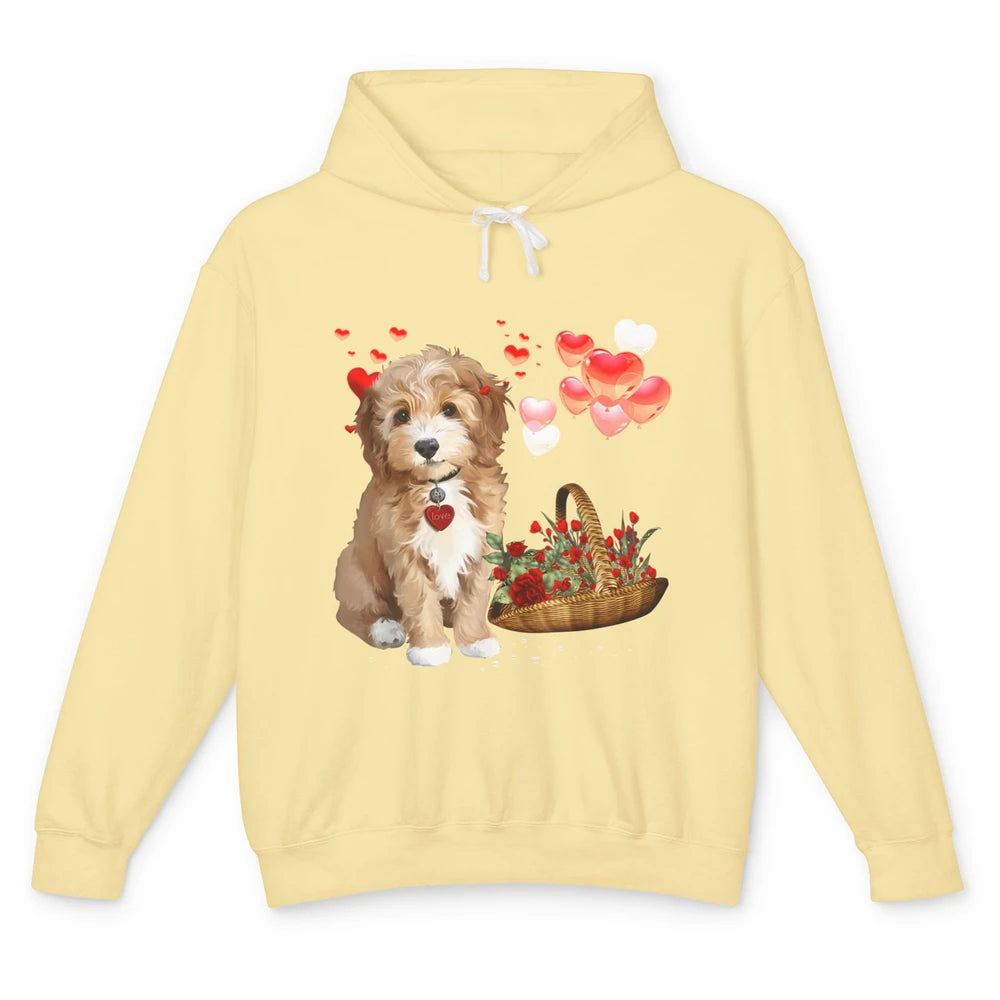 Valentine Goldendoodle Dog Valentine's Day Red Heart Couple Unisex Lightweight Hoodie