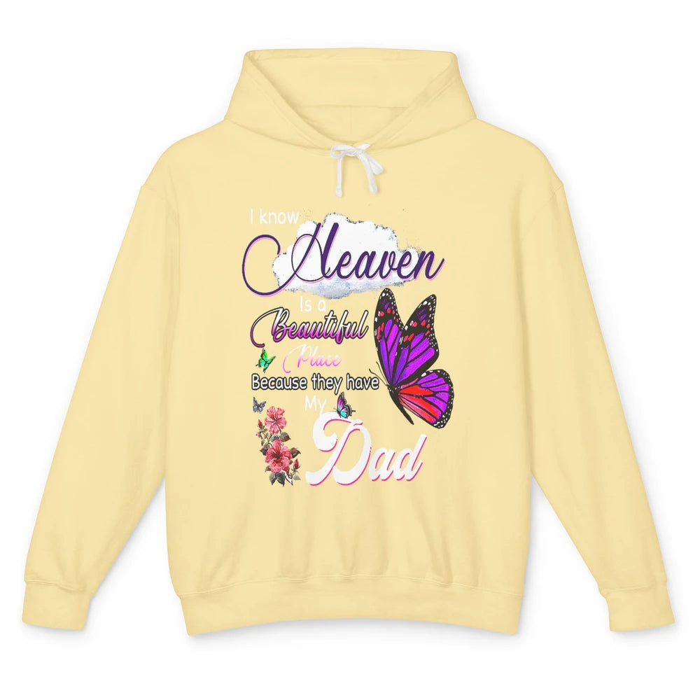 Heaven Is Beautiful Have Dad In Heaven Angel Wings Guardian Unisex Lightweight Hoodie