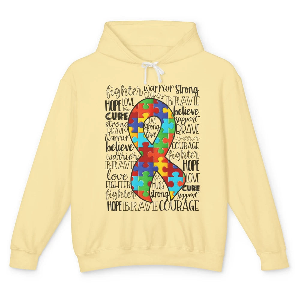 Autism Awareness Puzzles Ribbon Strong Brave Autism Support Unisex Lightweight Hoodie