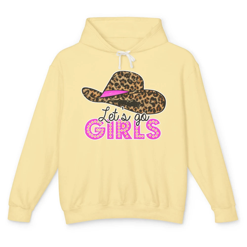 Vintage Leopard Cowgirl Hat Let's Go Girls Western Country Unisex Lightweight Hoodie