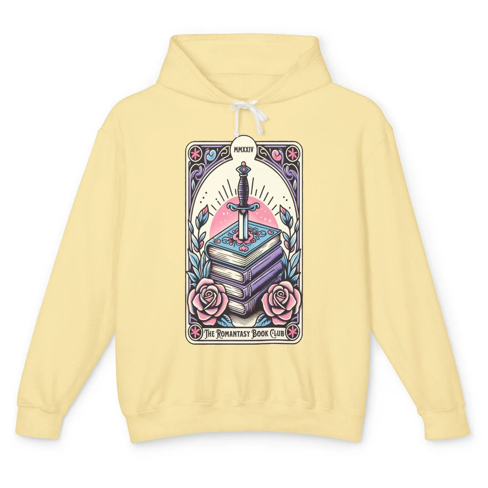 Romantasy Book Club Pastel Tarot Card Sword Floral Reading Books Bookish Bookworm Unisex Lightweight Hoodie