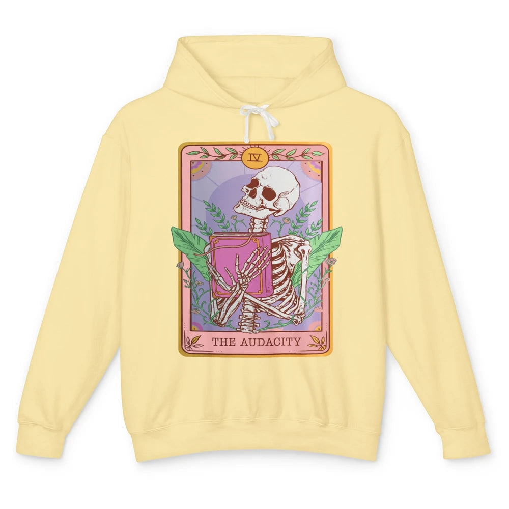 Retro Skeleton Reading Book The Audacity Plants Tarot Card Unisex Lightweight Hoodie