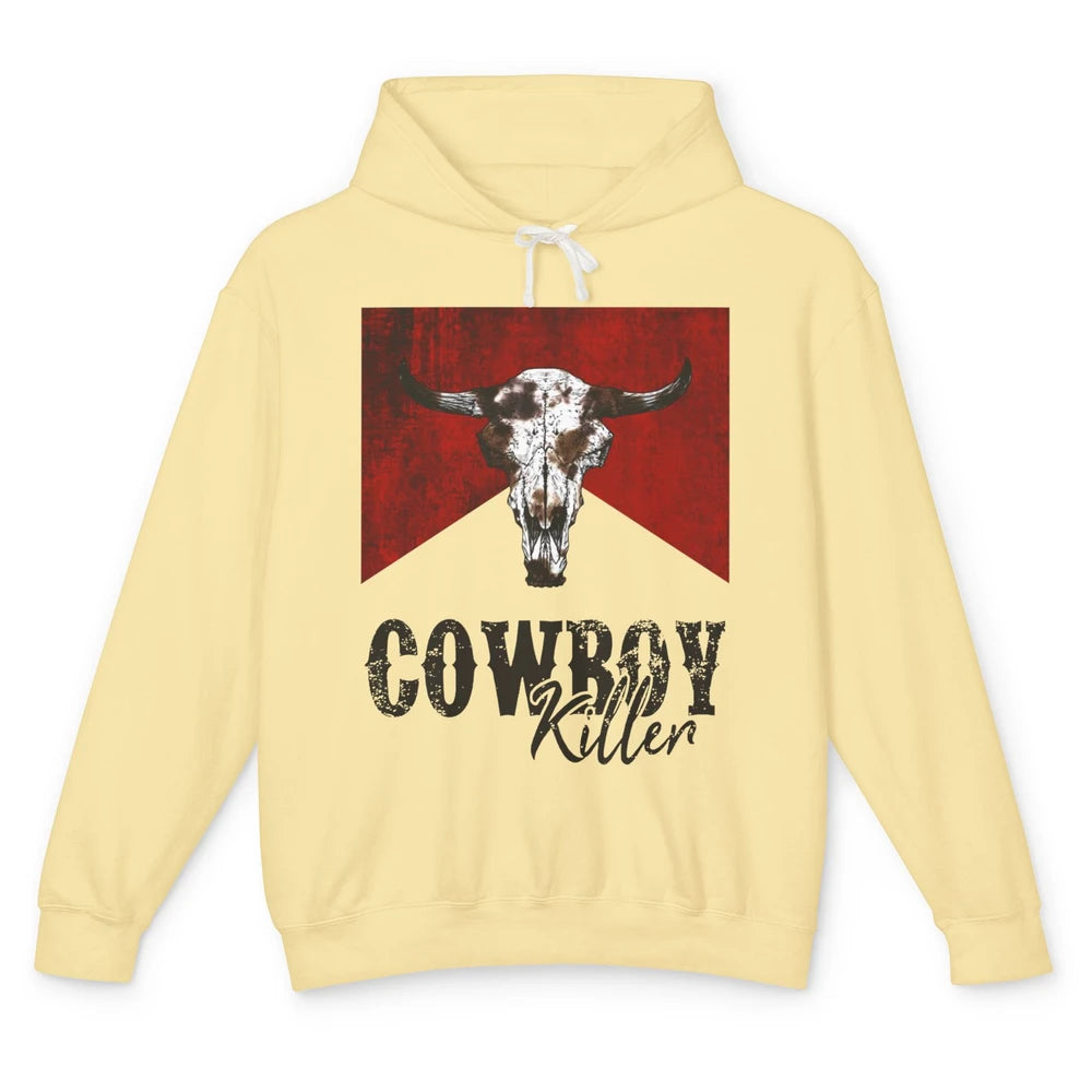 Retro Cow Skull Cowboy Killer Western Country Cowgirl Gift Unisex Lightweight Hoodie