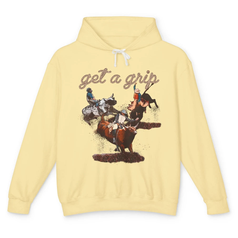 Rodeo Dad Bull Rider Get a Grip Western Country Cowboy Gift Unisex Lightweight Hoodie