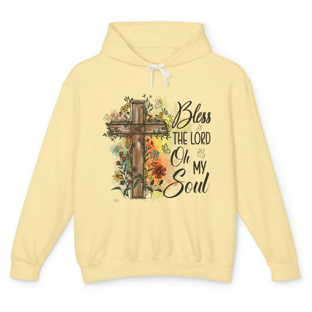 Christian Bless The Lord Oh My Soul Bible Verse Jesus Christ Flower Cross Church Unisex Lightweight Hoodie