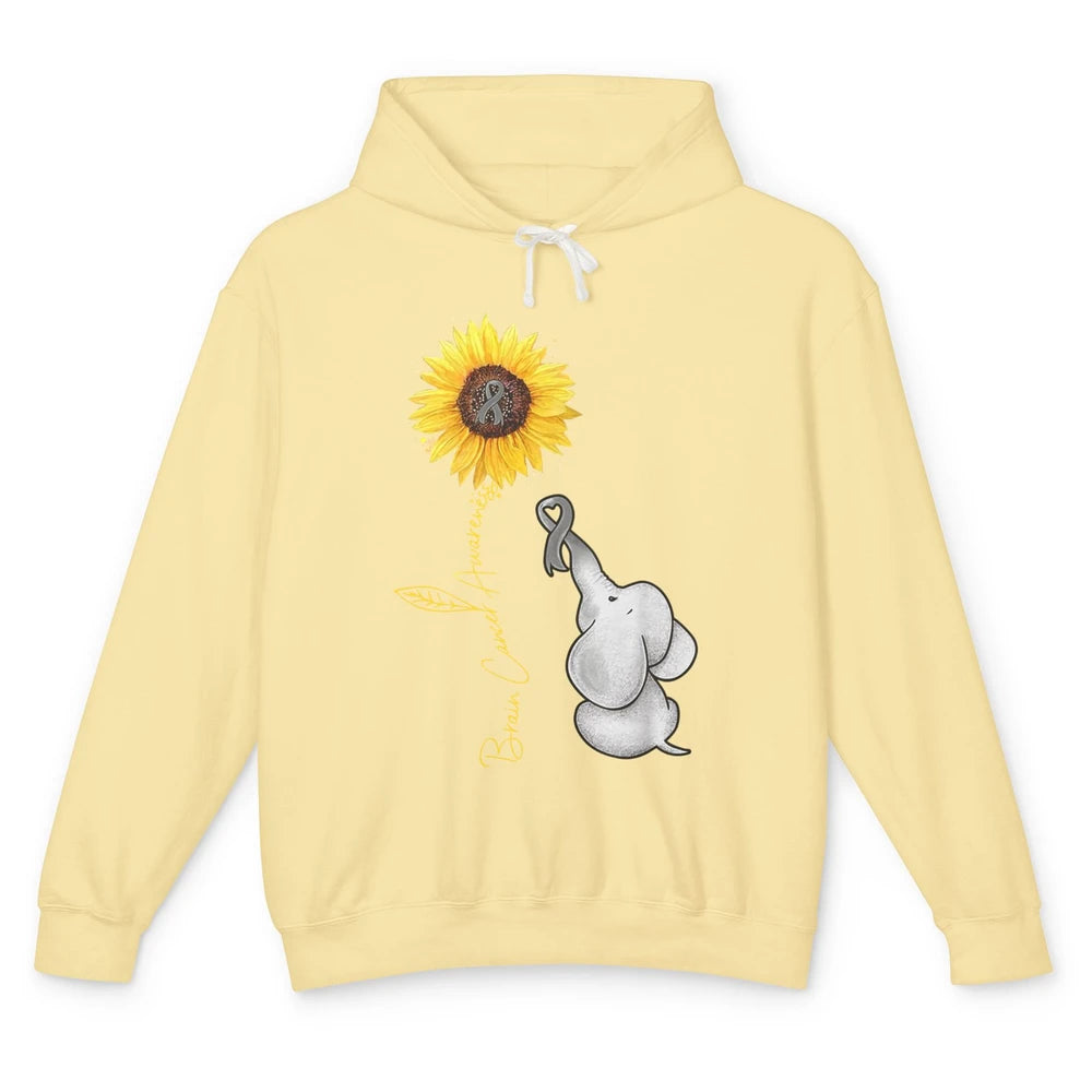 Sunflower Baby Elephant Brain Cancer Awareness Grey Ribbon Unisex Lightweight Hoodie