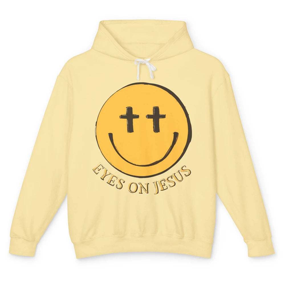 Retro Smiling Face Eyes On Jesus Christian Faith Religious Unisex Lightweight Hoodie