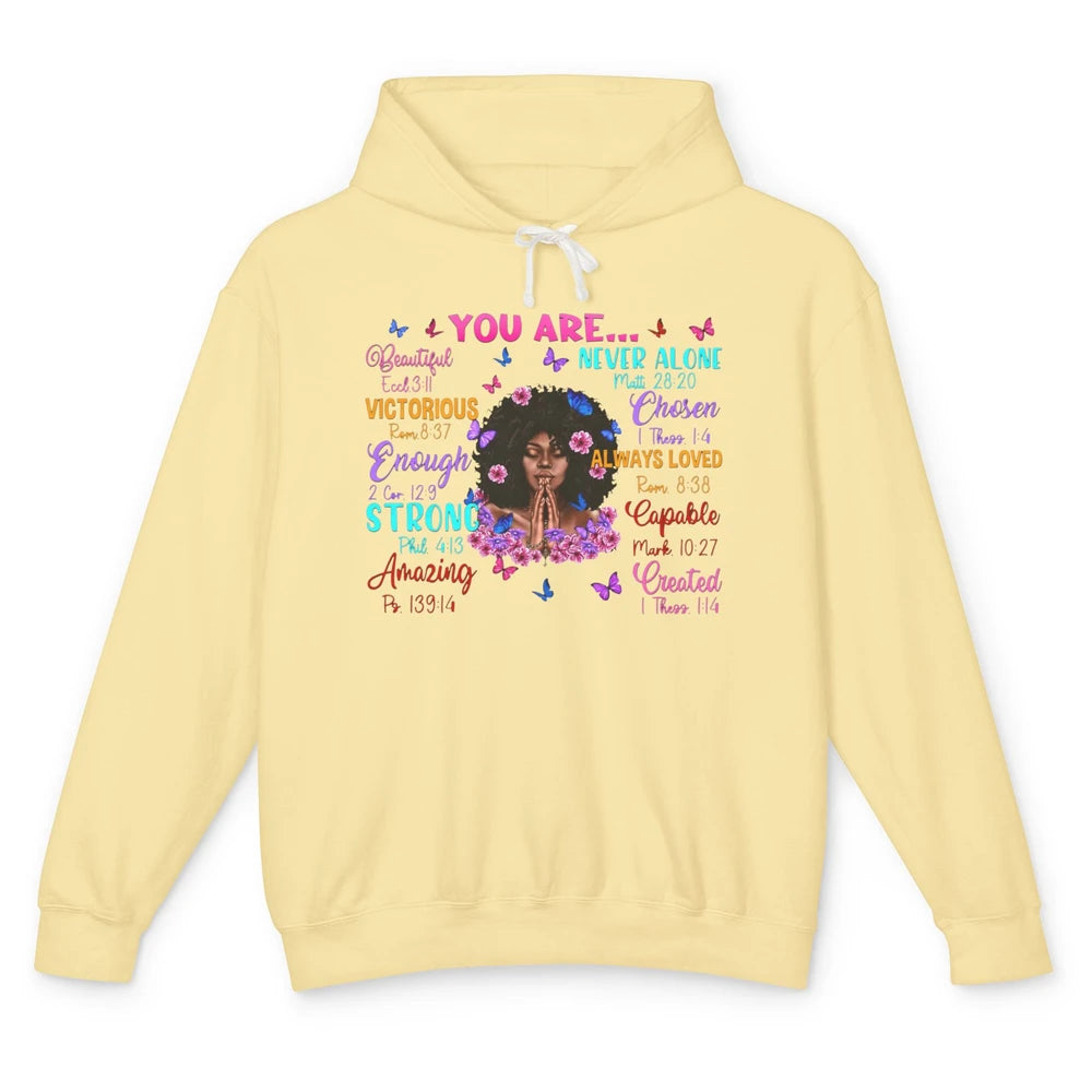 Afro Women Christian God Says I Am Bible Verse Religious Unisex Lightweight Hoodie