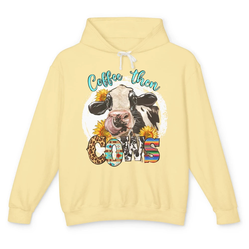 Leopard Sunflower Daisy Cow Coffee Then Cow Western Country Unisex Lightweight Hoodie