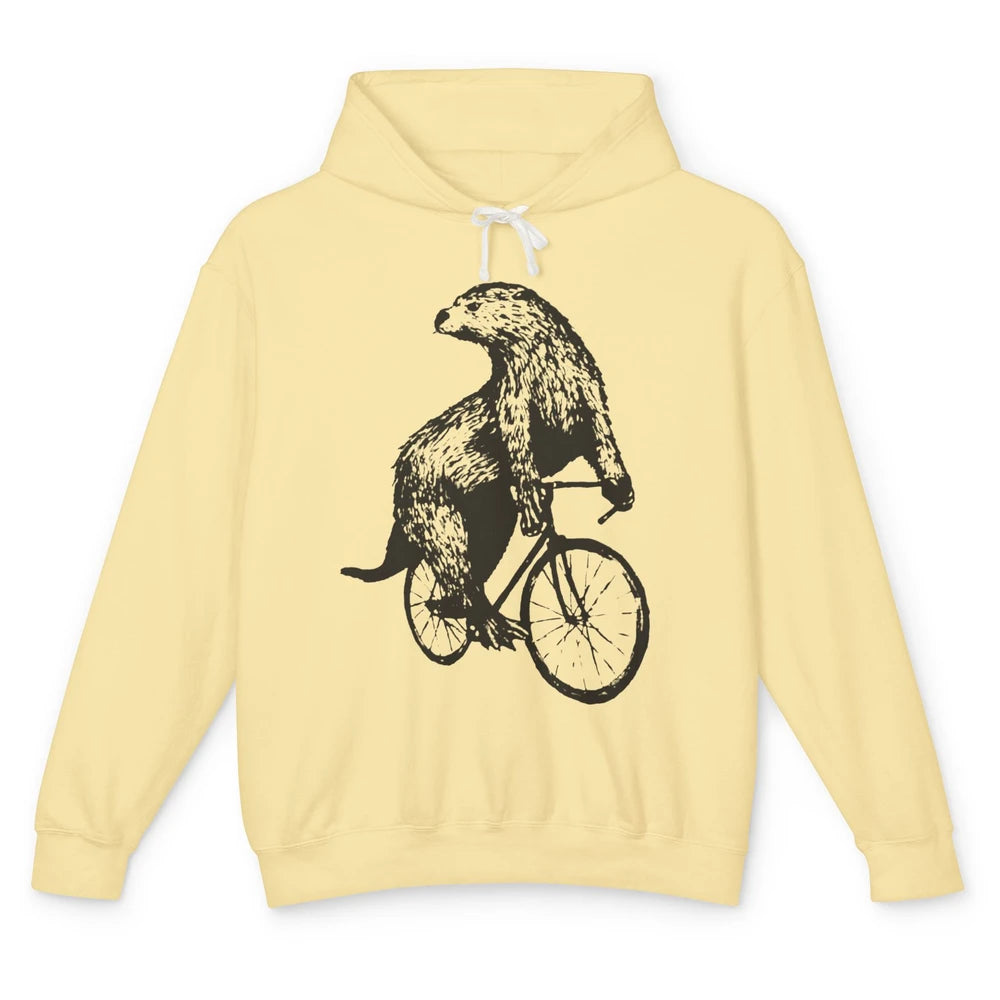 Otter Riding A Bicycle Funny Bike Rider Cute Otters Vintage Unisex Lightweight Hoodie