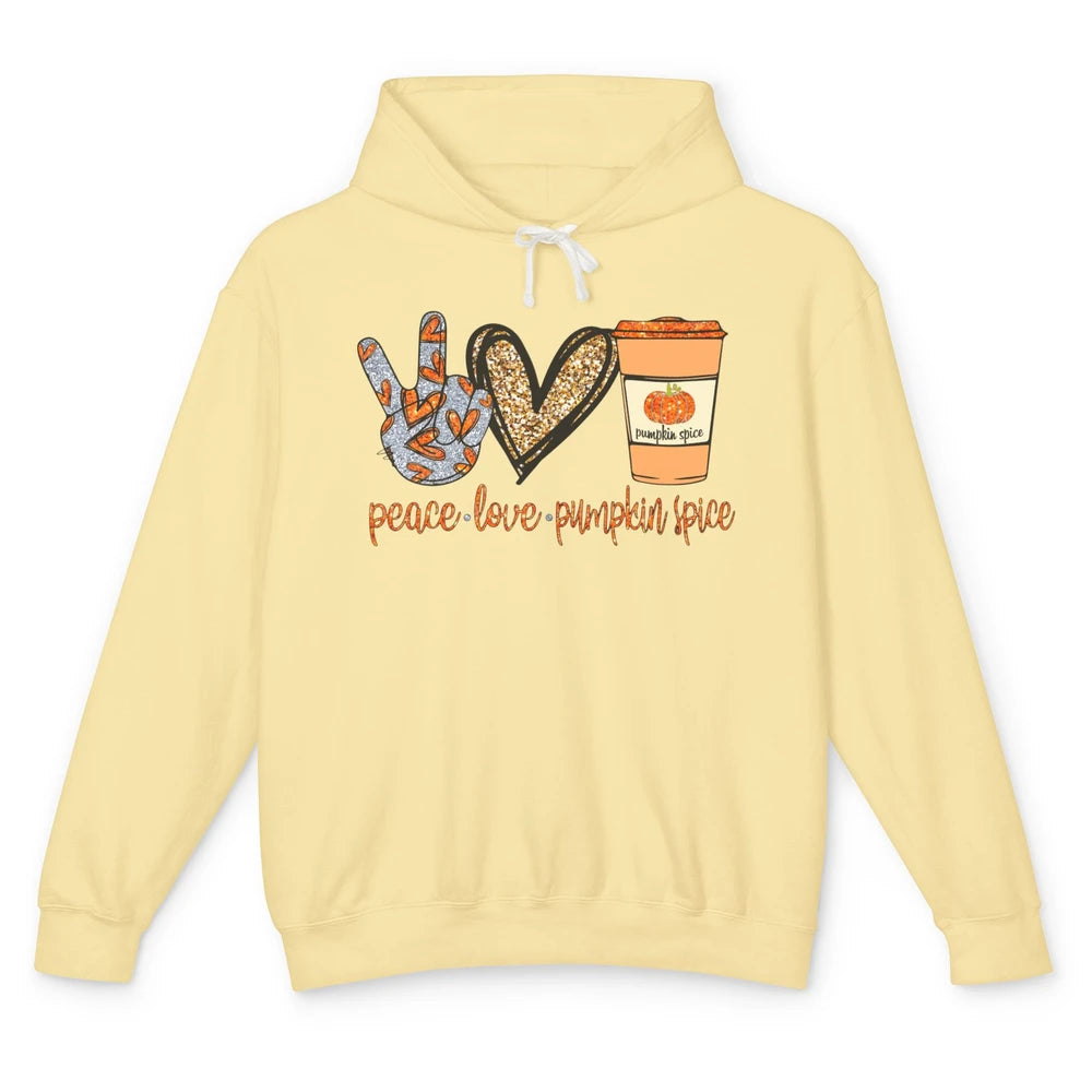 Peace Love Fall Pumpkin Spice Fall Halloween Thanksgiving Unisex Lightweight Hoodie