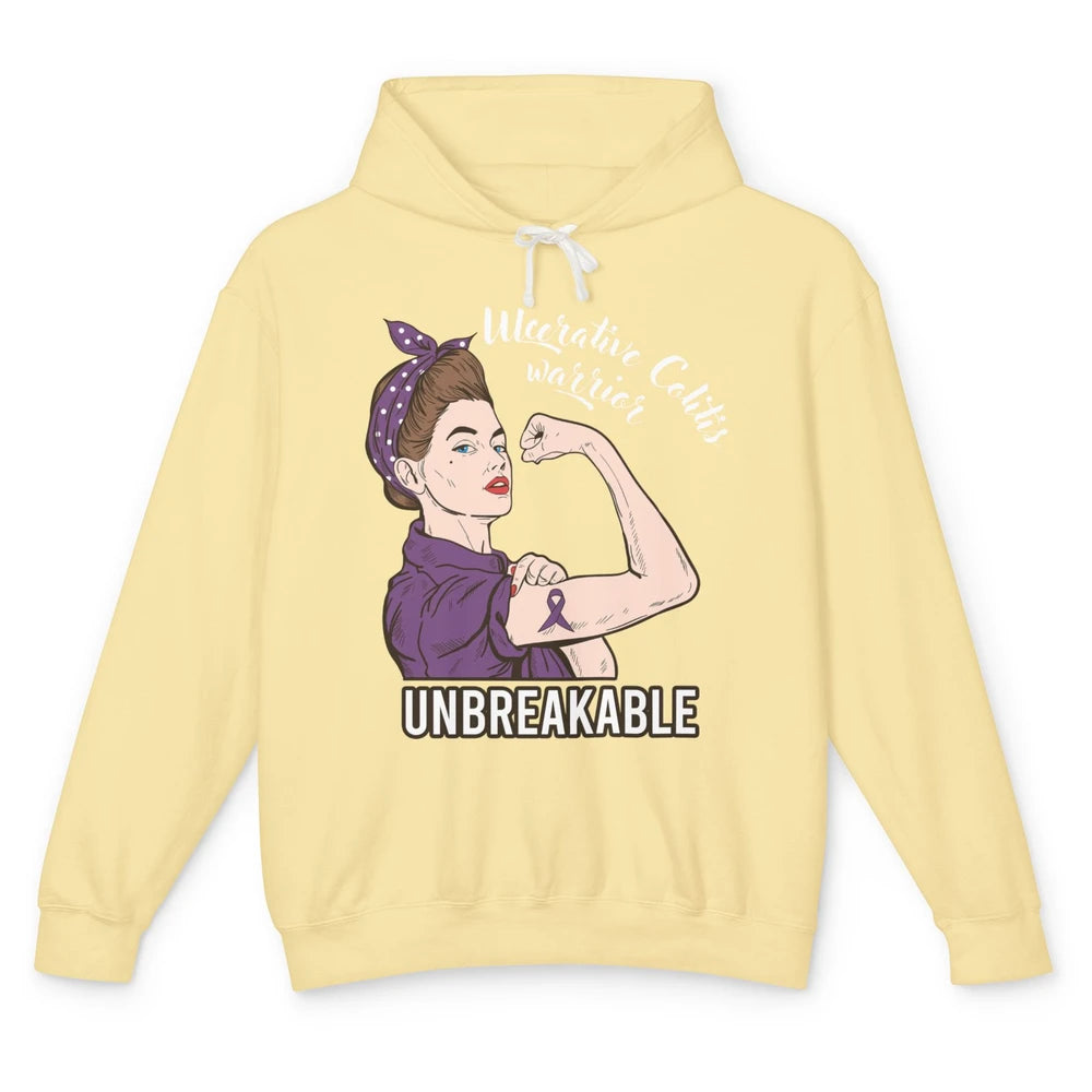 Ulcerative Colitis Warrior Unbreakable With Strong Woman Unisex Lightweight Hoodie