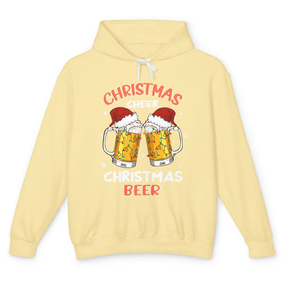 Christmas Cheer With Santa Hat Xmas Party Drinking Beer Unisex Lightweight Hoodie