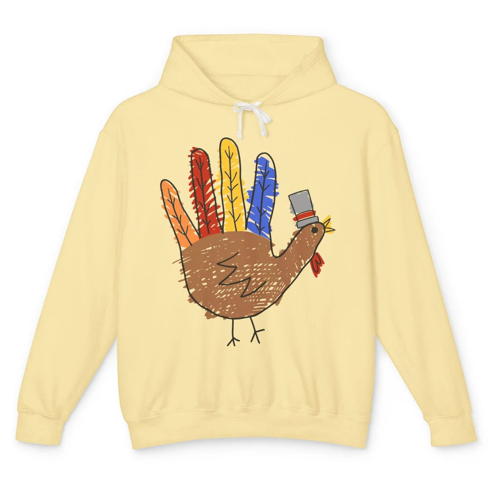 Thanksgiving Hand Turkey Funny Thanksgiving Teacher Thankful Unisex Lightweight Hoodie