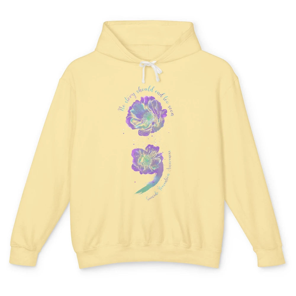 Semicolon Floral Mental Purple Blue Suicide Prevention Month Unisex Lightweight Hoodie