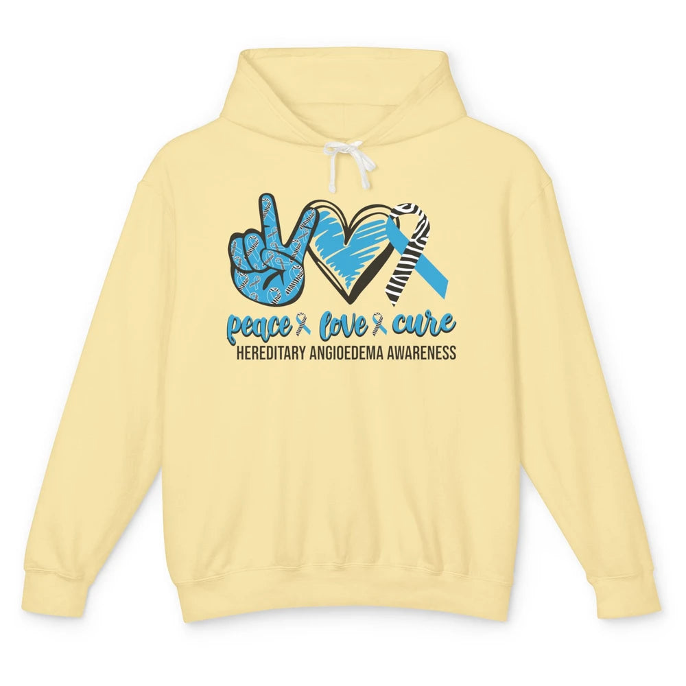 Hereditary Angioedema Peace Love Cure Blue Zebra Ribbon Unisex Lightweight Hoodie