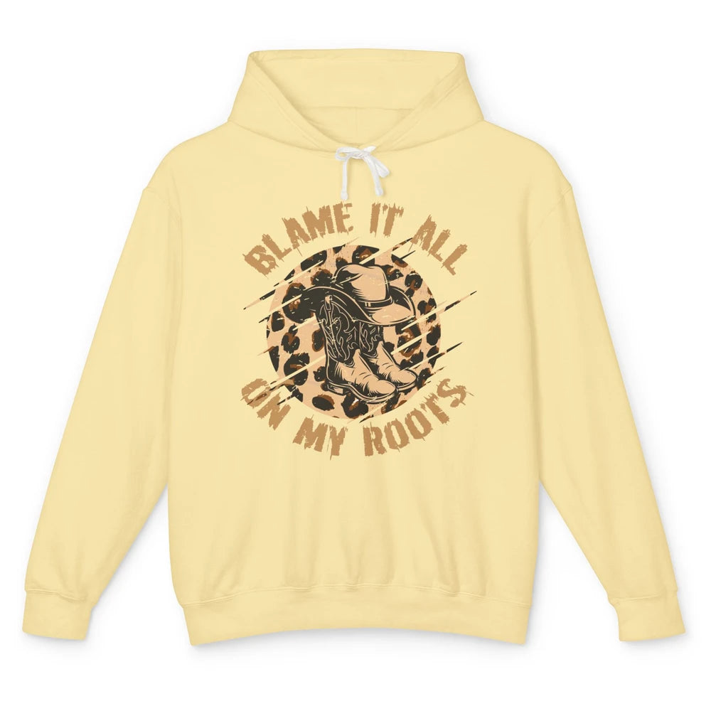 Retro Leopard Cowboy Boots Blame It On My Roots Western Girl Unisex Lightweight Hoodie