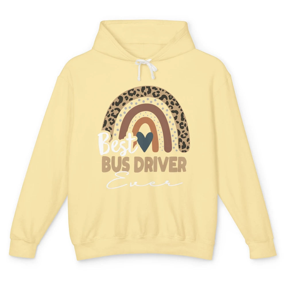 Funny Best School Bus Driver Ever Life Leopard Rainbow Boho Unisex Lightweight Hoodie