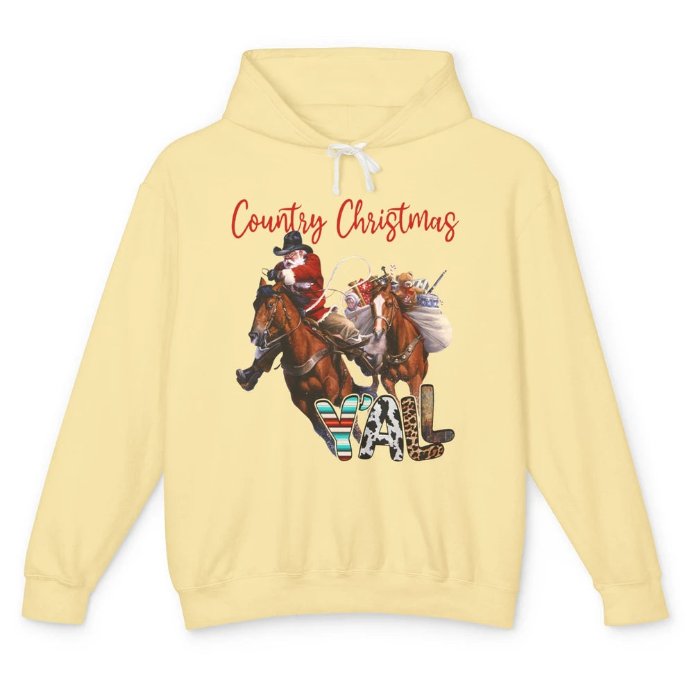 Santa Claus Country Christmas Y'all Western Country Cowboy Unisex Lightweight Hoodie