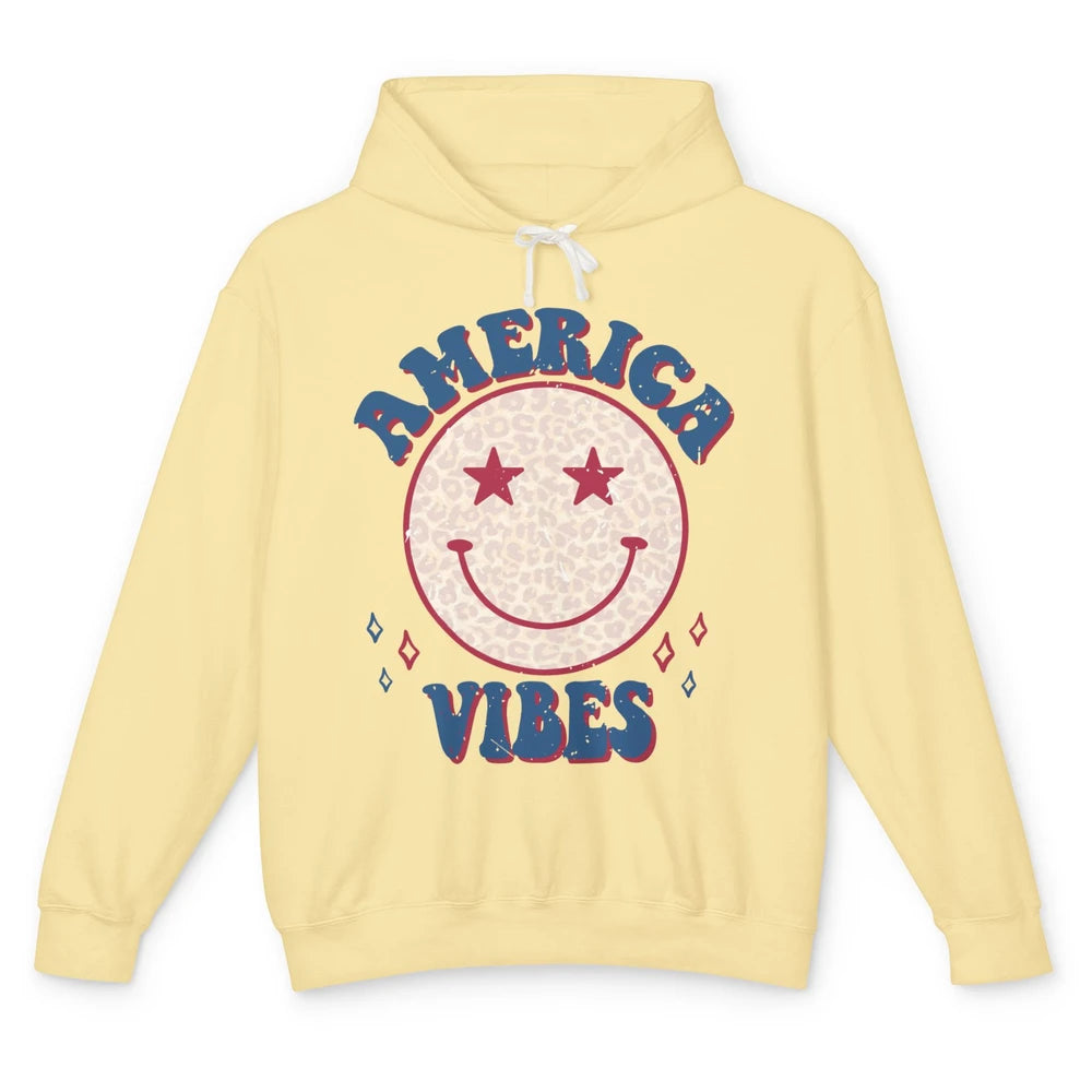 America Vibes Smile Patriotic 4th Of July Happy Face Summer Unisex Lightweight Hoodie