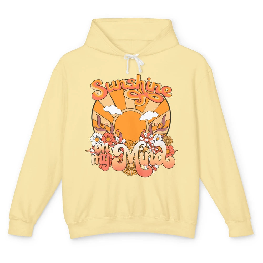 Retro Sunshine on my Mind Groovy Sunset Wildflowers Positive Unisex Lightweight Hoodie