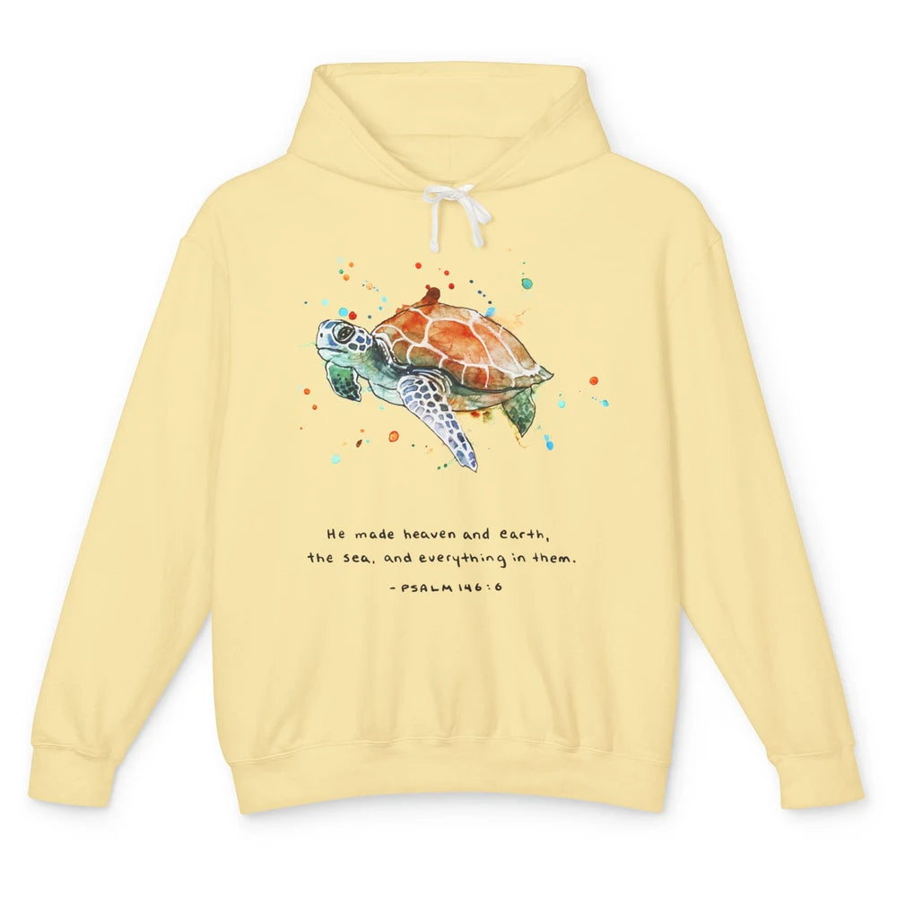 Christian He Made Heaven And Earth Sea Bible Verse Religious Unisex Lightweight Hoodie