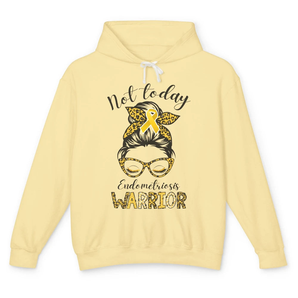 Endometriosis Awareness Leopard Messy Bun Not Today Warrior Unisex Lightweight Hoodie