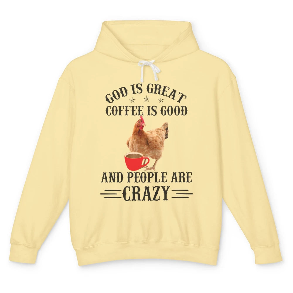 Funny Chicken Hen God Is Great Coffee Jesus Christian Faith Unisex Lightweight Hoodie