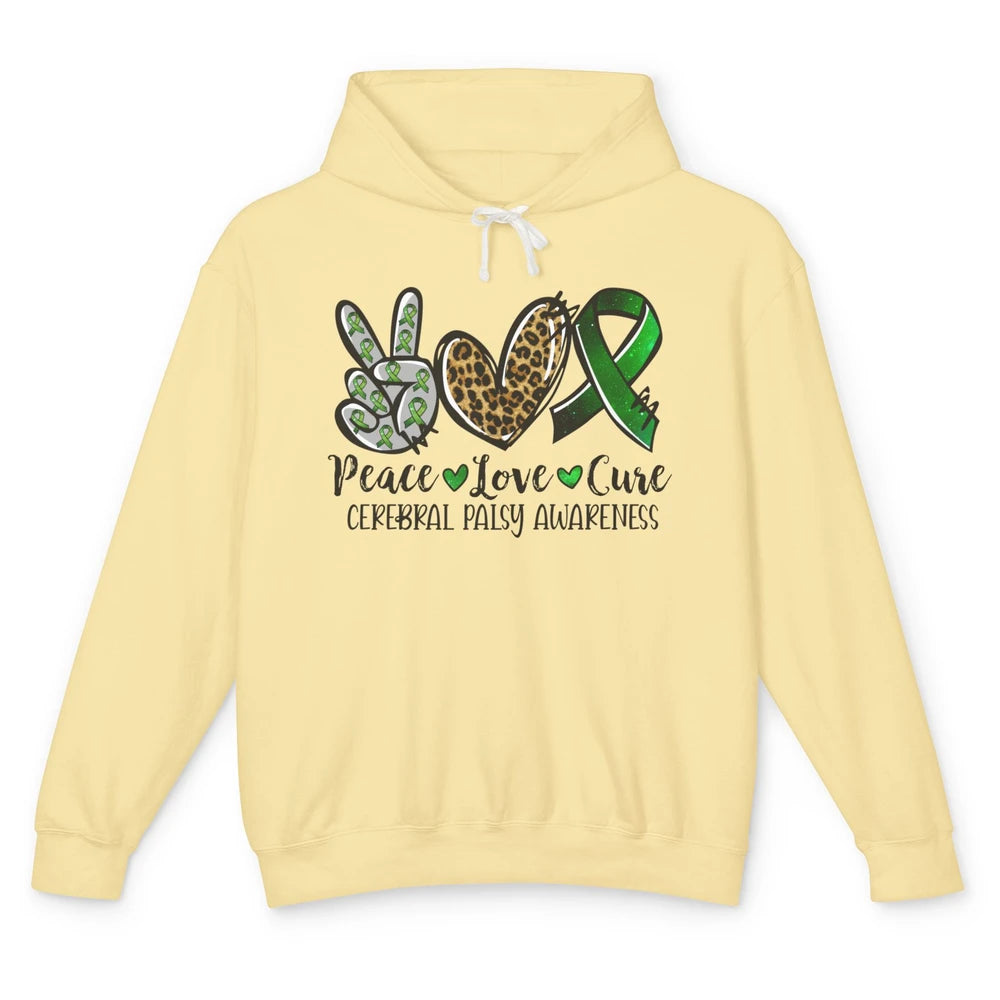 Cerebral Palsy Awareness Heart Green Ribbon Peace Love Cure Unisex Lightweight Hoodie