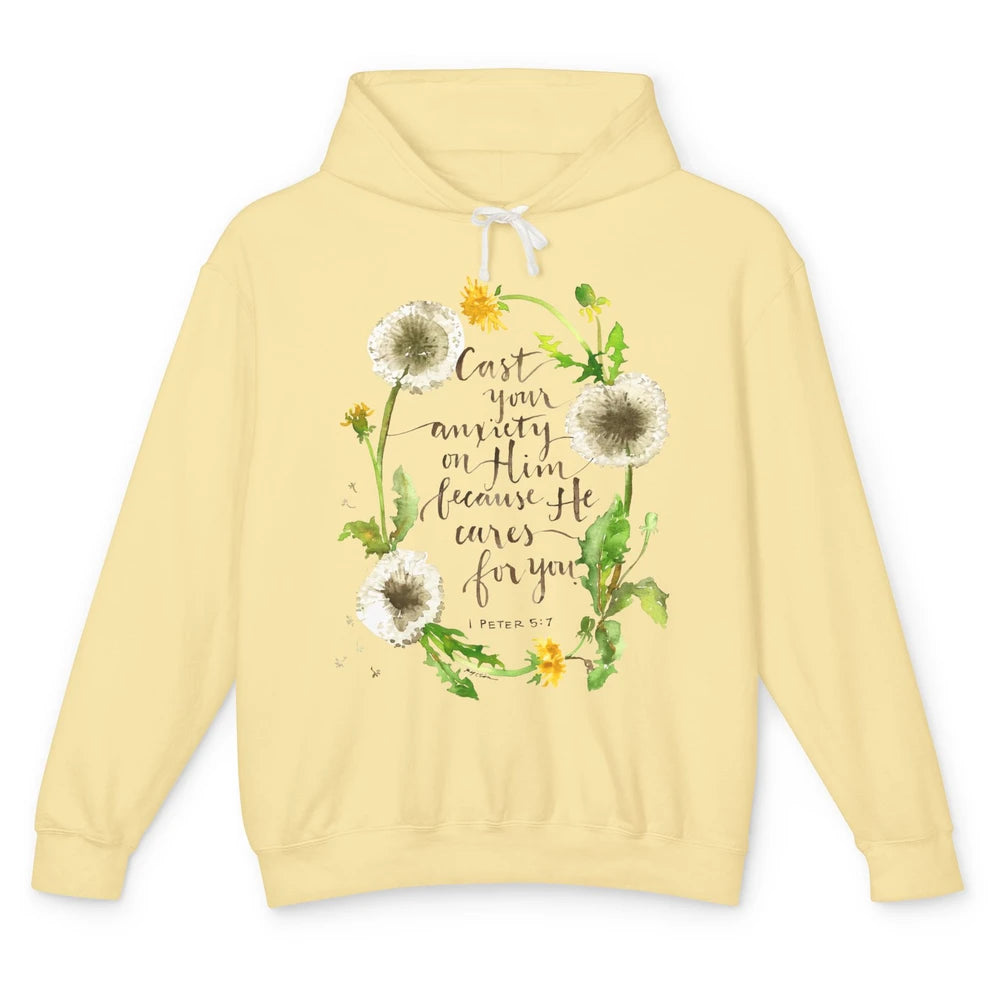 Floral Christian Faith Cast Your Anxiety On Him Bible Verse Unisex Lightweight Hoodie