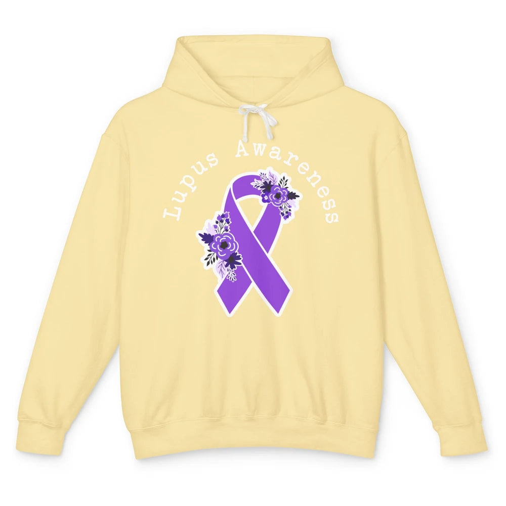 Lupus Awareness Support Floral Purple Ribbon Lupus Month Unisex Lightweight Hoodie