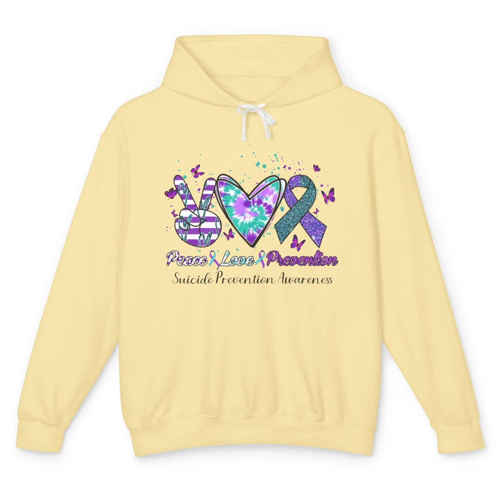 Peace Love Prevention Teal Purple Ribbon Suicide Awareness Unisex Lightweight Hoodie