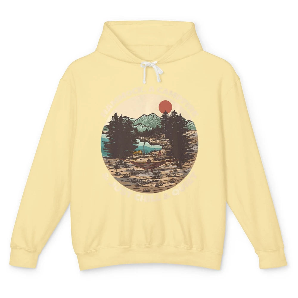 Hammock Campfire Just Chill And Quiet Camping Mountain Retro Unisex Lightweight Hoodie