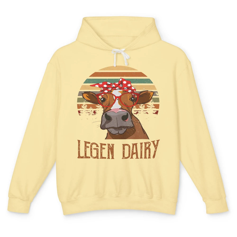 Retro Funny Highland Cow Legend Dairy Heifer Farm Animal Unisex Lightweight Hoodie