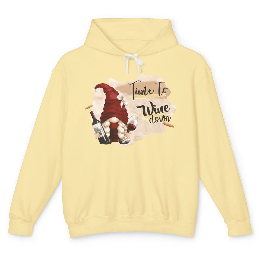 Christmas Gnome Wine It's Time to Wine Down Winter Holiday Unisex Lightweight Hoodie