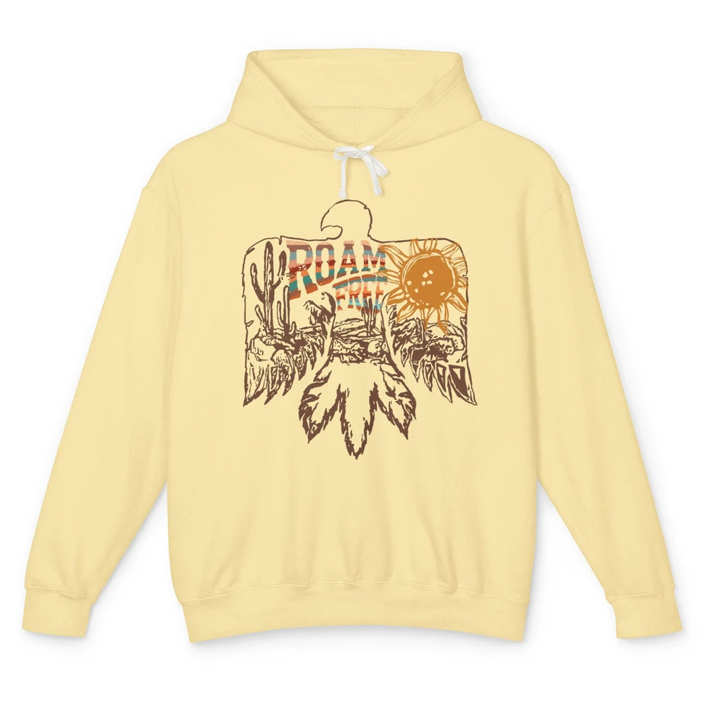 Retro Thunderbird Desert Cactus Roam Free Western Country Unisex Lightweight Hoodie