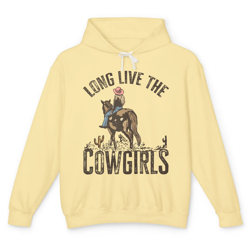 Retro Long Live The Cowgirls Horseback Rider Western Country Unisex Lightweight Hoodie