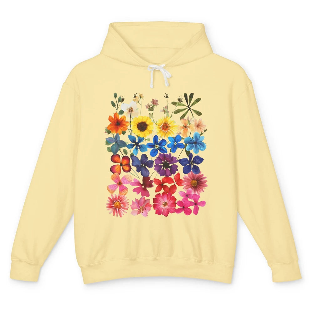 Vintage Pressed Flowers Plant Botanical Garden Wildflower Unisex Lightweight Hoodie