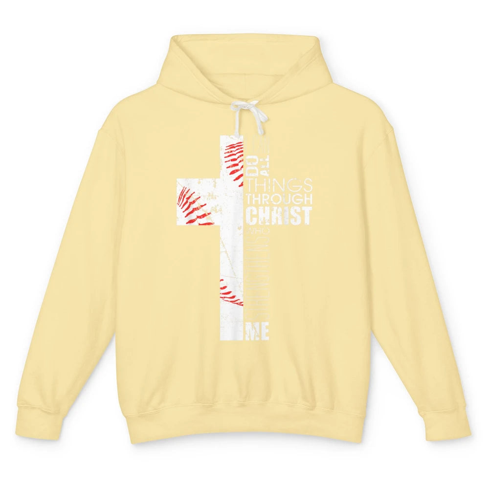 Baseball Christian Cross Bible Verse Softball Sports Day God Unisex Lightweight Hoodie