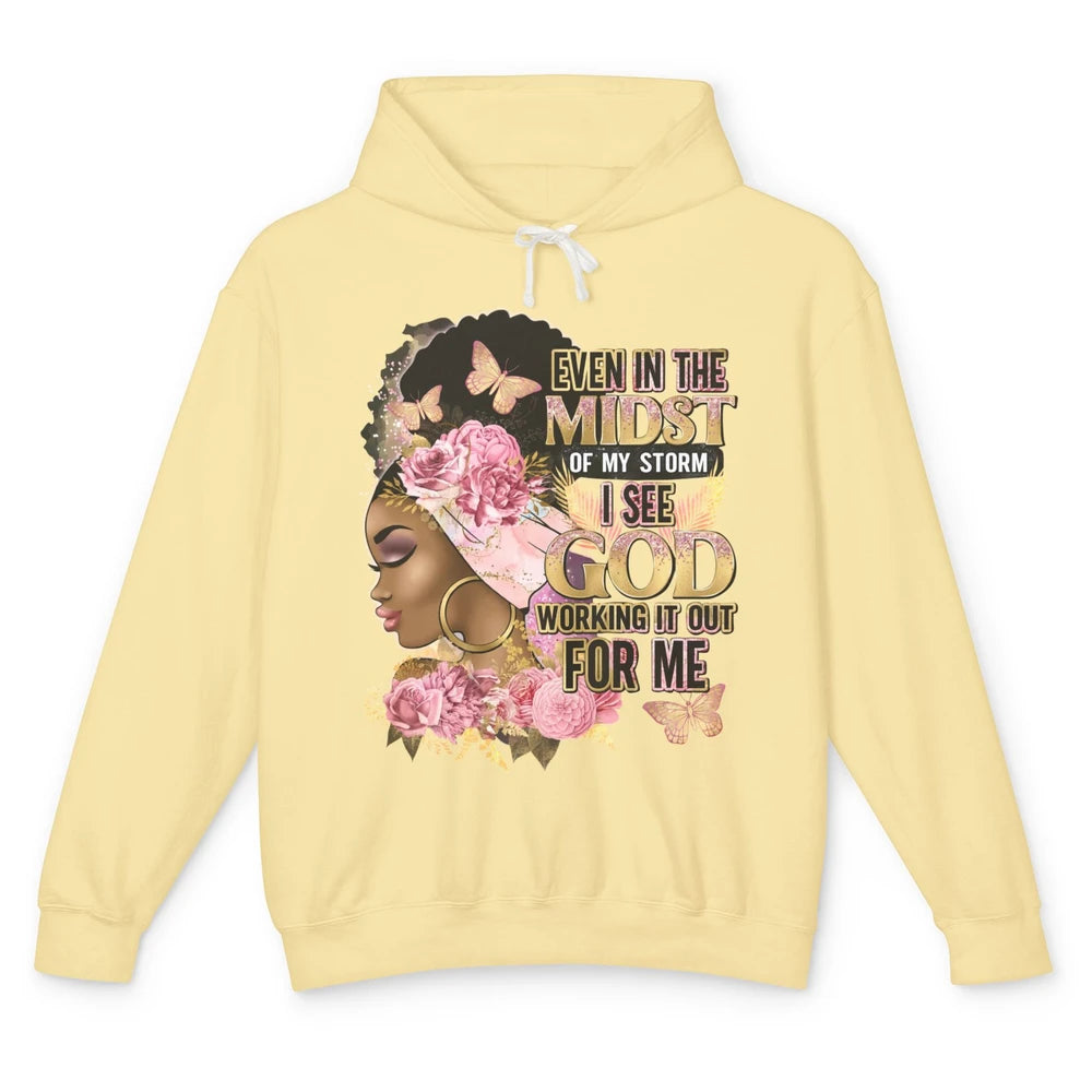 Black Girl In The Midst Of Storm Afro Woman Christian Belief Unisex Lightweight Hoodie