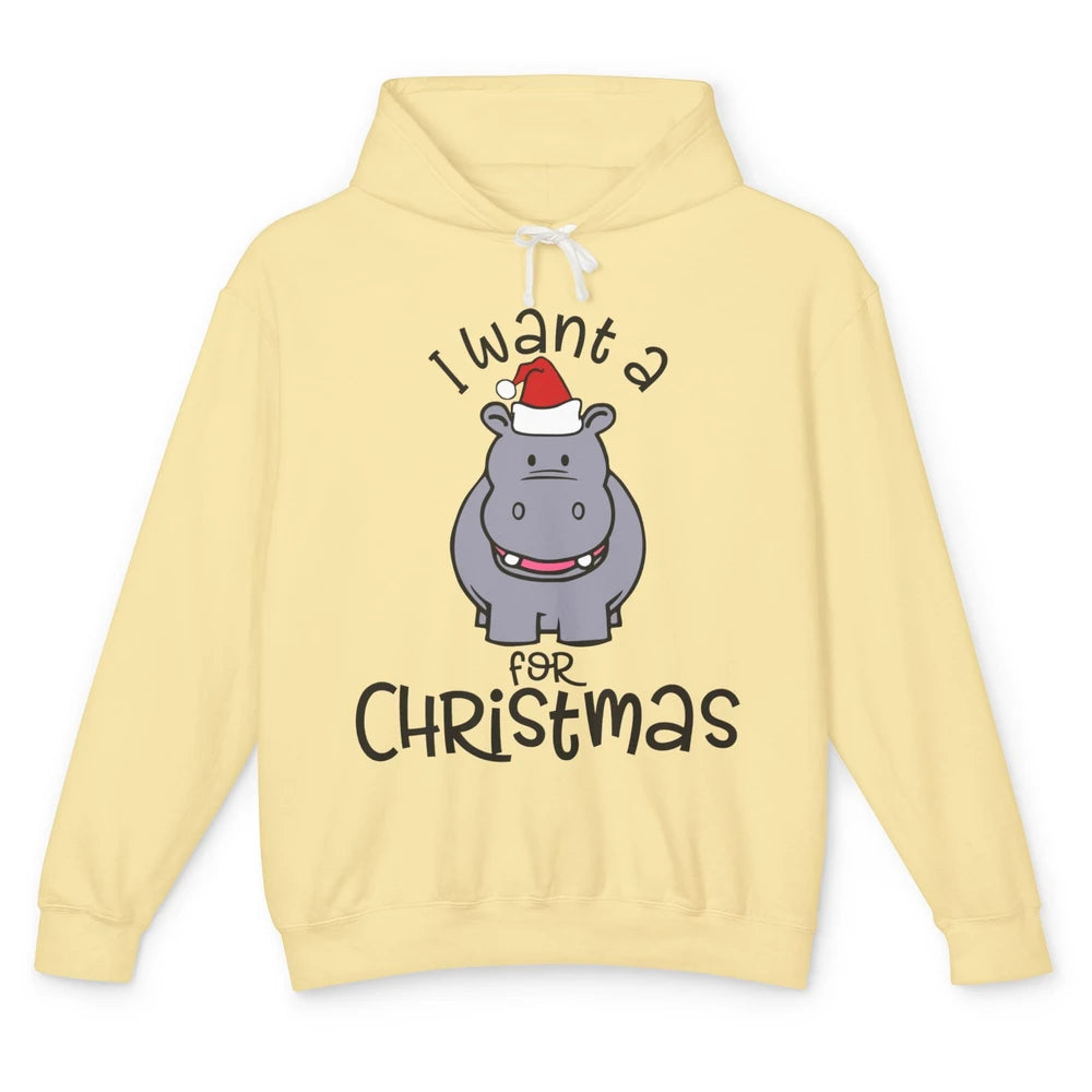 Funny I Want A Hippopotamus For Christmas Tree Hippo Santa Unisex Lightweight Hoodie