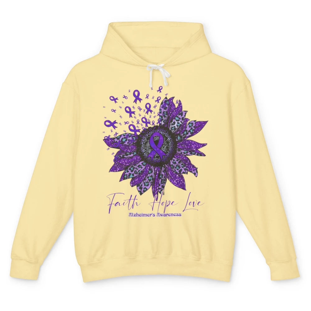 Faith Hope Love Purple Sunflower Alzheimer Brain Awareness Unisex Lightweight Hoodie