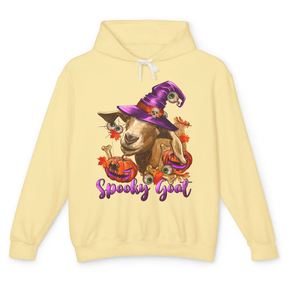 Funny Goat Witch Pumpkin Fall Leaves Halloween Goat Mom Unisex Lightweight Hoodie