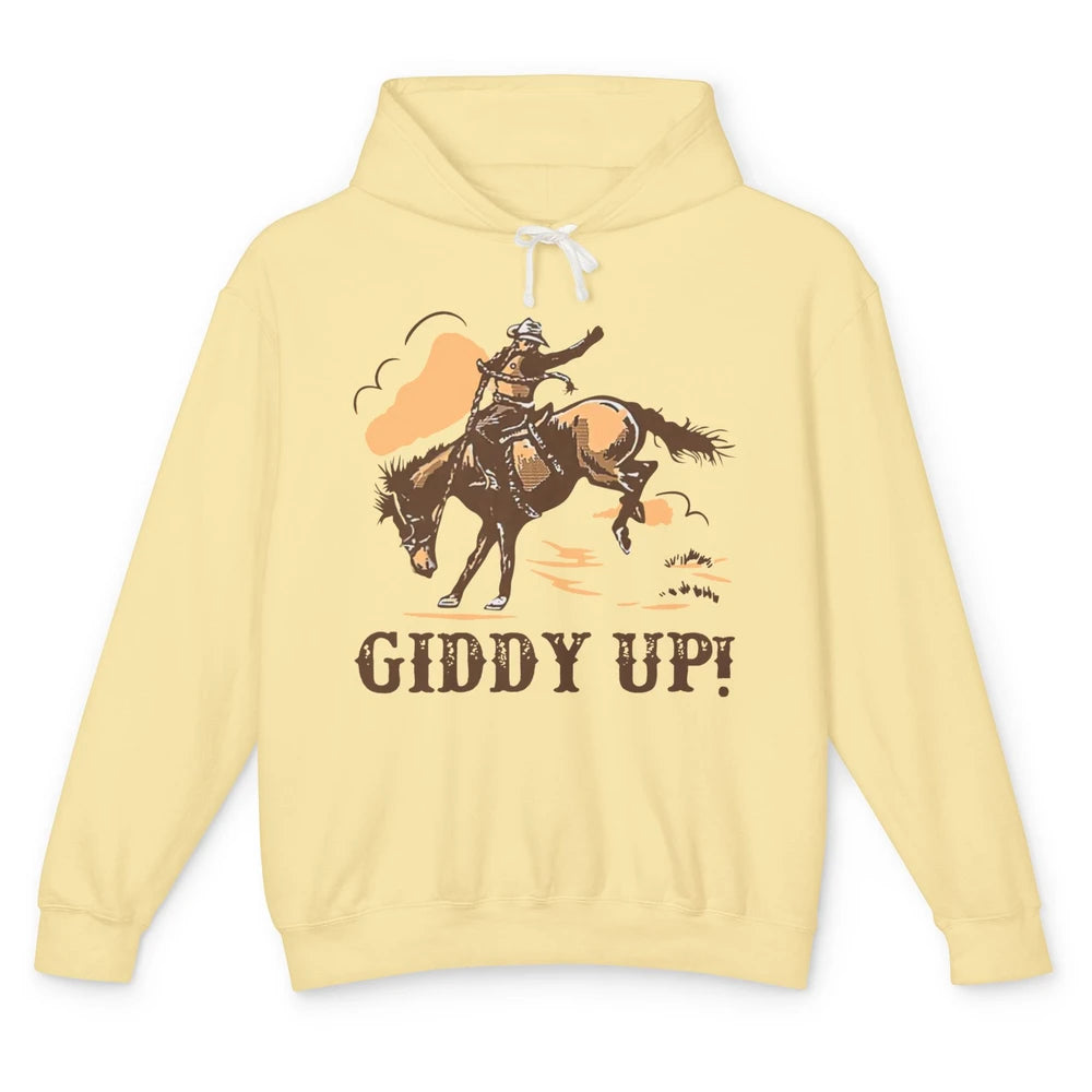 Retro Cowboy Rodeo Giddy Up Hold Your Horses Western Country Unisex Lightweight Hoodie