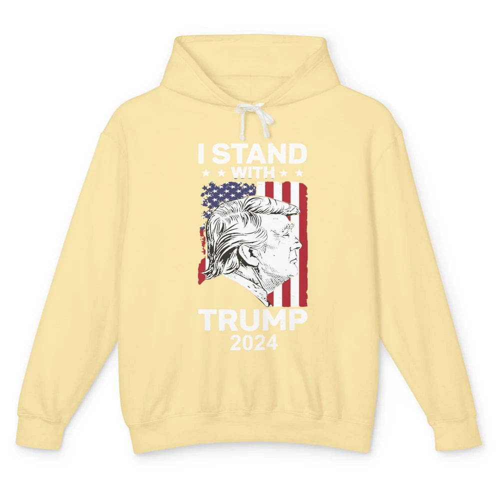 Retro US Flag I Stand With Trump President Trump Return 2024 Unisex Lightweight Hoodie